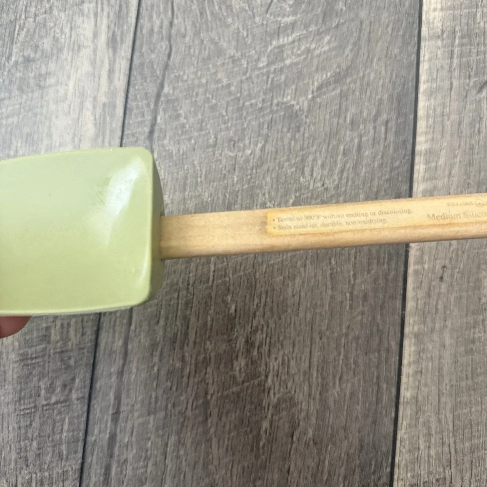 Vintage Williams Sonoma Silicon Cooking Spoonula Avocado Green w/Wood Handle 12